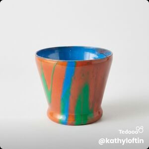 Handmade Glazed Ceramic Cup in Orange, Blue & Green